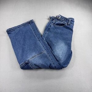 Love Cult Womens Medium Wash Wide Leg Cargo Jeans Blue Utility Pockets Size M